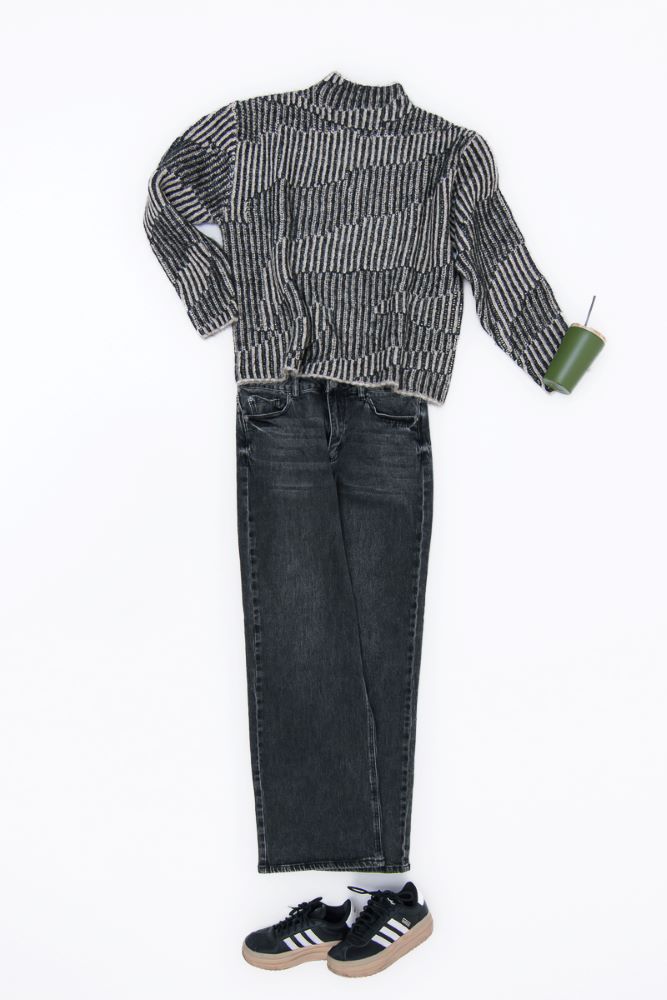 Σκούρο γκρι τζιν regular fit με high waist & ίσια γραμμή