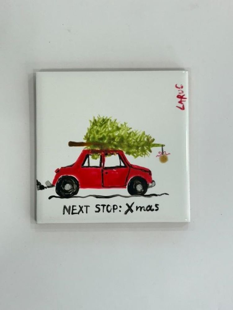 Χειροποίητο Ζωγραφισμένο Πλακάκι «Next Stop: Xmas» – Σουβέρ & Διακοσμητικό Τοίχου