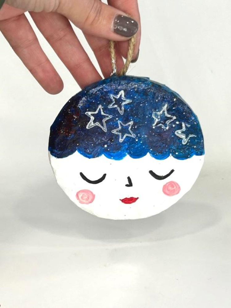 Χειροποίητο Χριστουγεννιάτικο Papier Mâché Στολίδι με Αστέρια και Μπλε Νυχτερινό Σκουφάκι