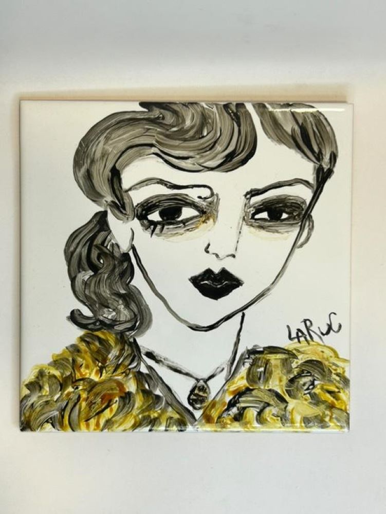 Χειροποίητο Διακοσμητικό Τοίχου Πλακάκι Ζωγραφισμένο στο Χέρι 15×15 cm – Γυναικείο Πορτρέτο