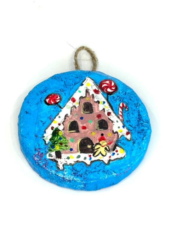 Χειροποίητο Χριστουγεννιάτικο Paper Mache Στολίδι με Γιορτινό Σπιτάκι