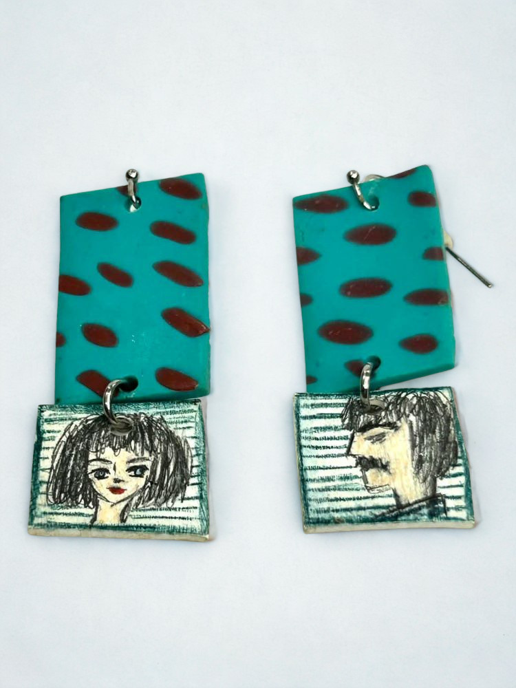 Χειροποίητα Σκουλαρίκια με Ζωγραφιστά Πορτρέτα & Μοντέρνο Pattern