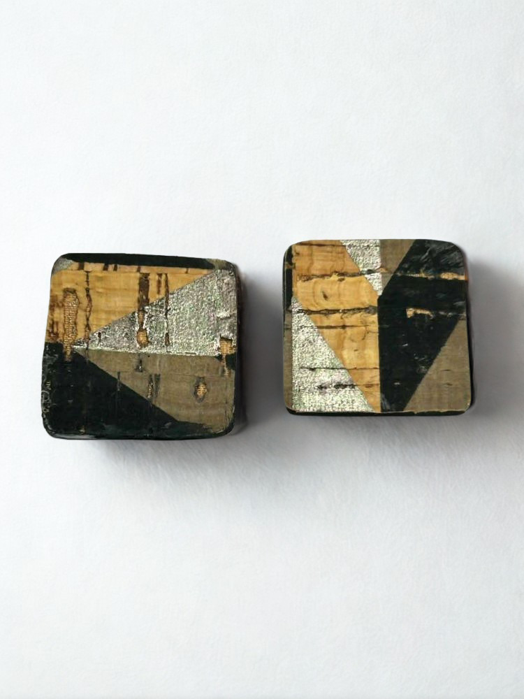 Χειροποίητα Κουμπωτά Σκουλαρίκια από Φελλό σε Τετράγωνο Σχήμα