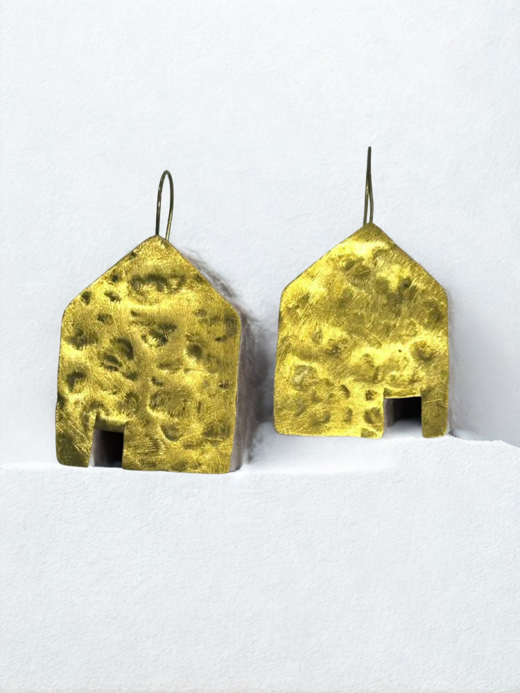 Χειροποίητα Κρεμαστά Σκουλαρίκια από Ορείχαλκο σε Σχήμα Σπιτιού