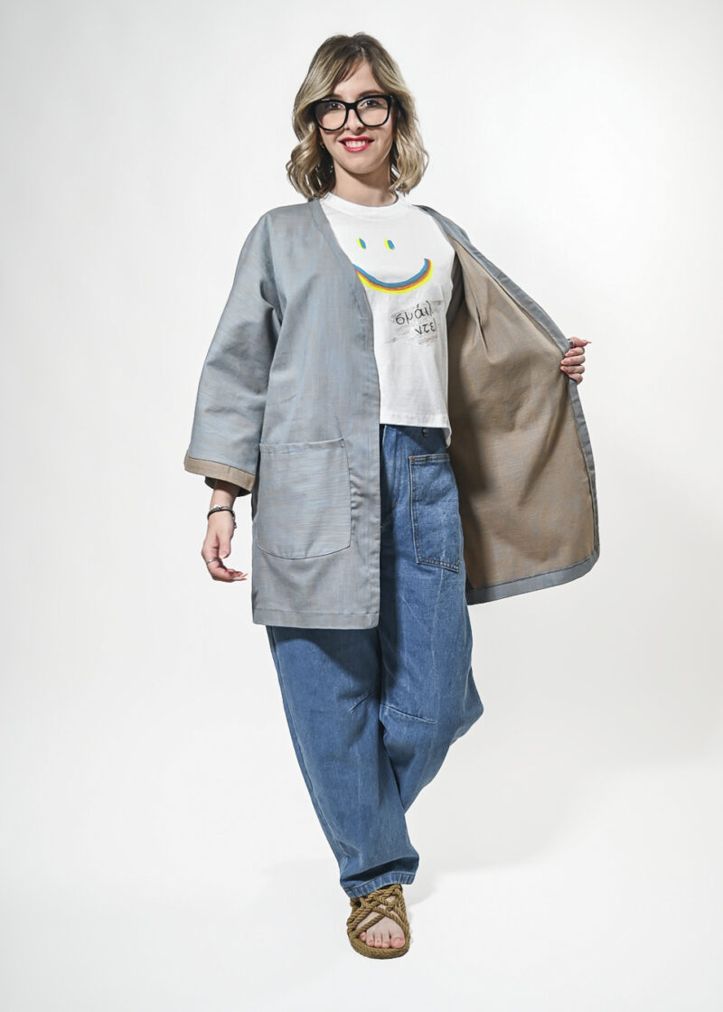 Γυναικείο Kimono σε Σιέλ Απόχρωση με Τσέπη