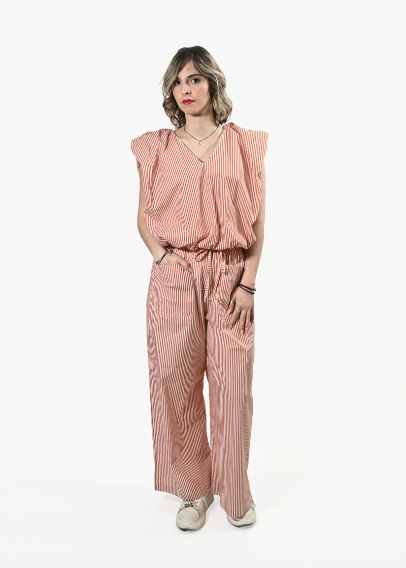 Γυναικεία Ριγέ Βαμβακερή Παντελόνα 100% Cotton One Size με Τσέπες