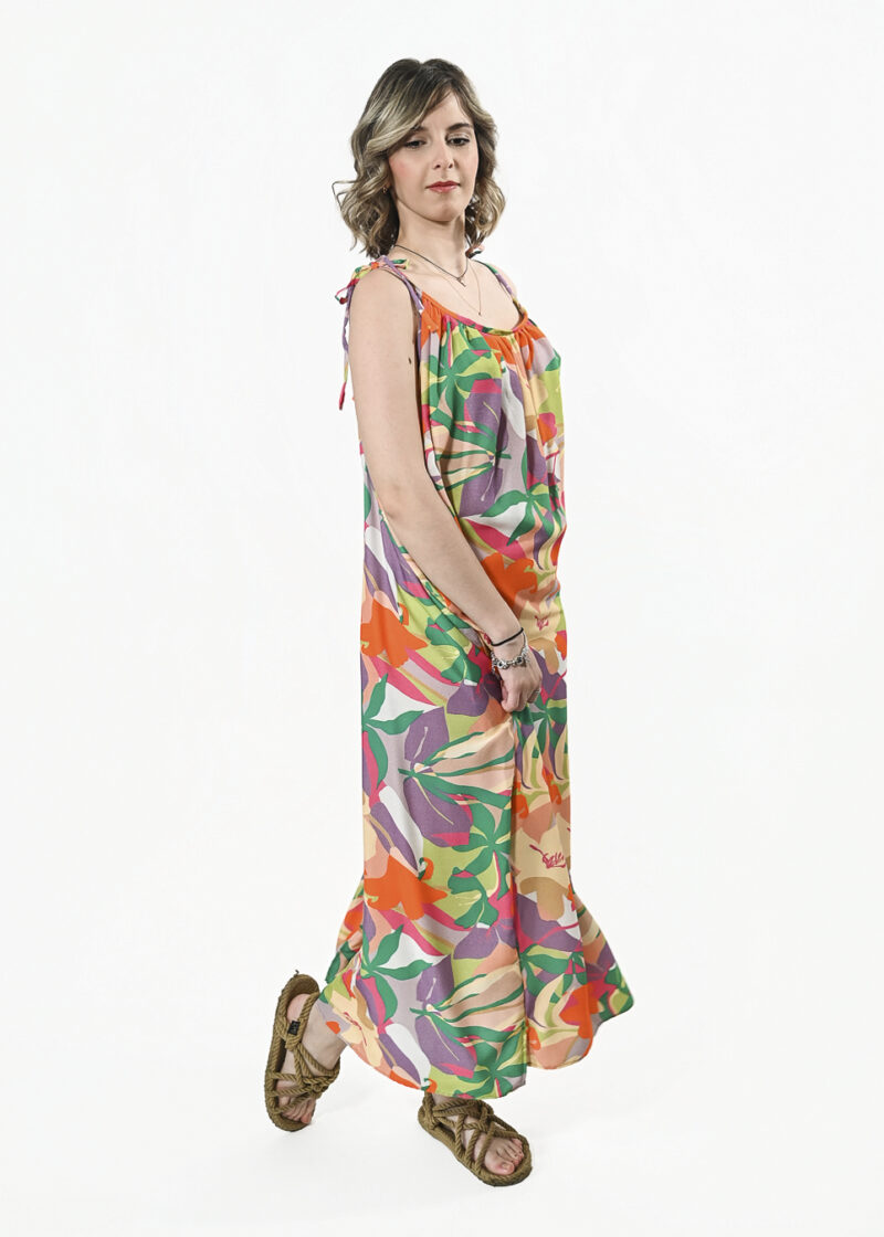 Μακρύ Φόρεμα Βισκόζης με Πολύχρωμο Tropical Print