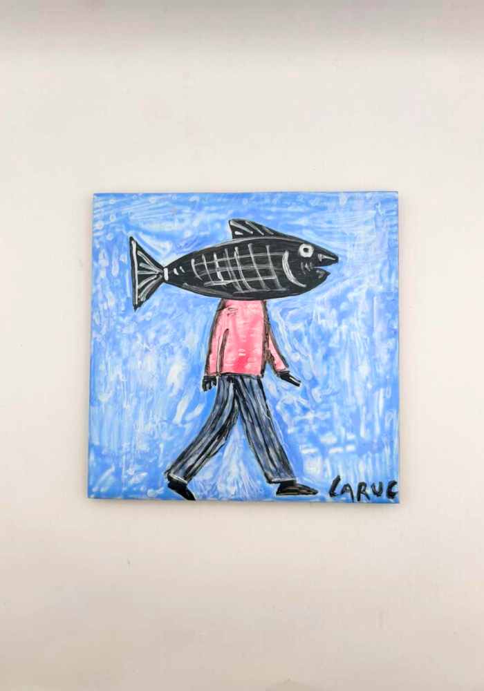 Χειροποίητο Ζωγραφισμένο Πλακάκι «Fish Head» – Διακοσμητικό & Σουβέρ