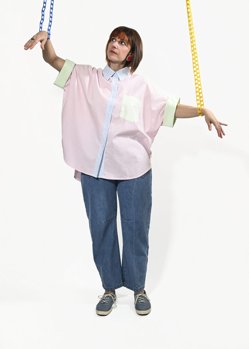 Oversized Ριγέ Πουκάμισο σε Παστέλ Αποχρώσεις