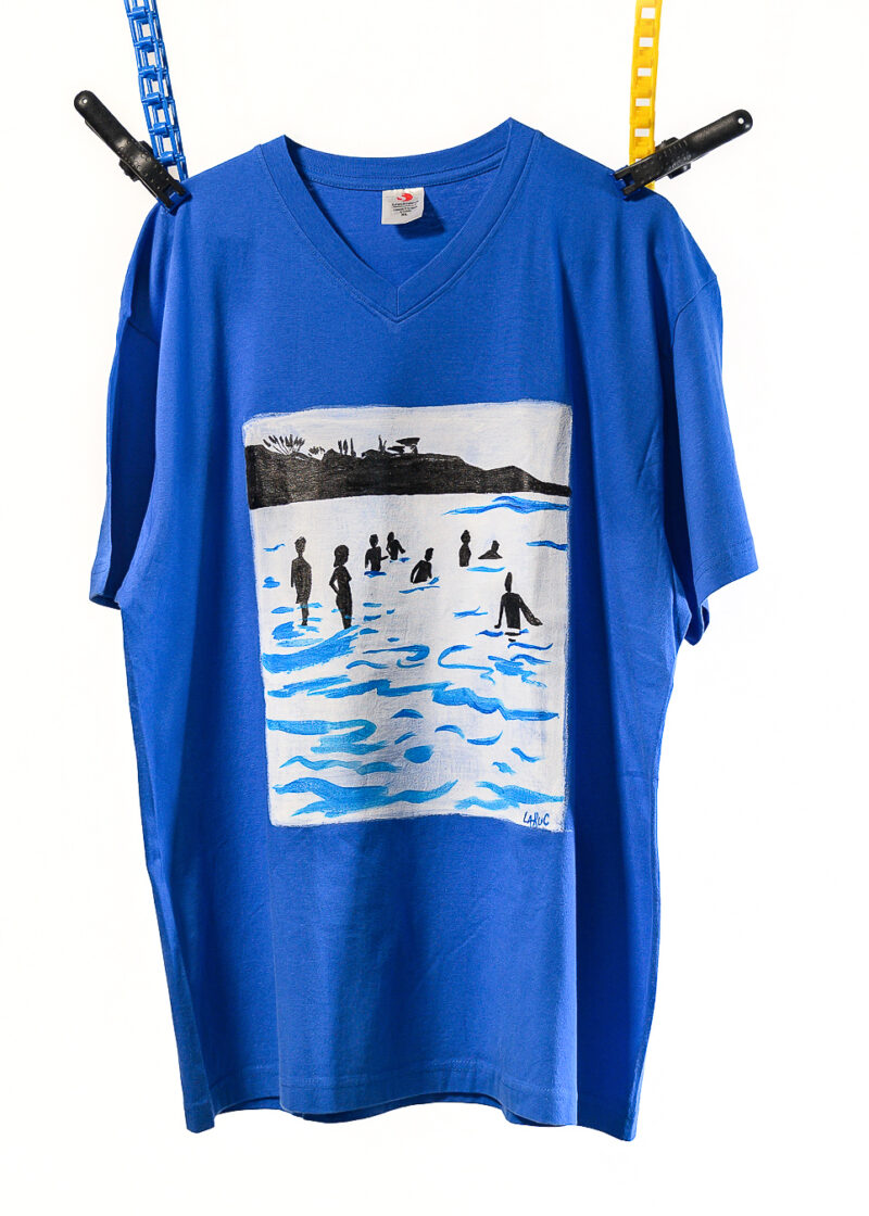 Χειροποίητο Ζωγραφισμένο Βαμβακερό T-Shirt με V Λαιμόκοψη – Sea Art Collection XL