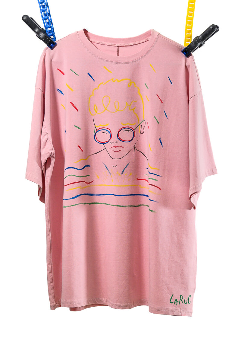Χειροποίητο Ζωγραφισμένο Βαμβακερό Oversized T-Shirt – Pop Art Portrait Pink