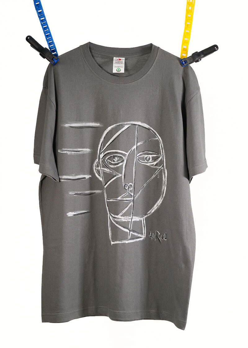 Χειροποίητο Ζωγραφισμένο Βαμβακερό T-Shirt Abstract Face Art – XL