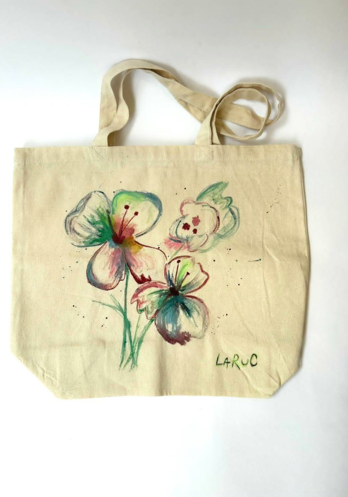 Tote Bag Ζωγραφισμένη στο Χέρι με Λουλούδια – Καλλιτεχνική Τσάντα Ώμου