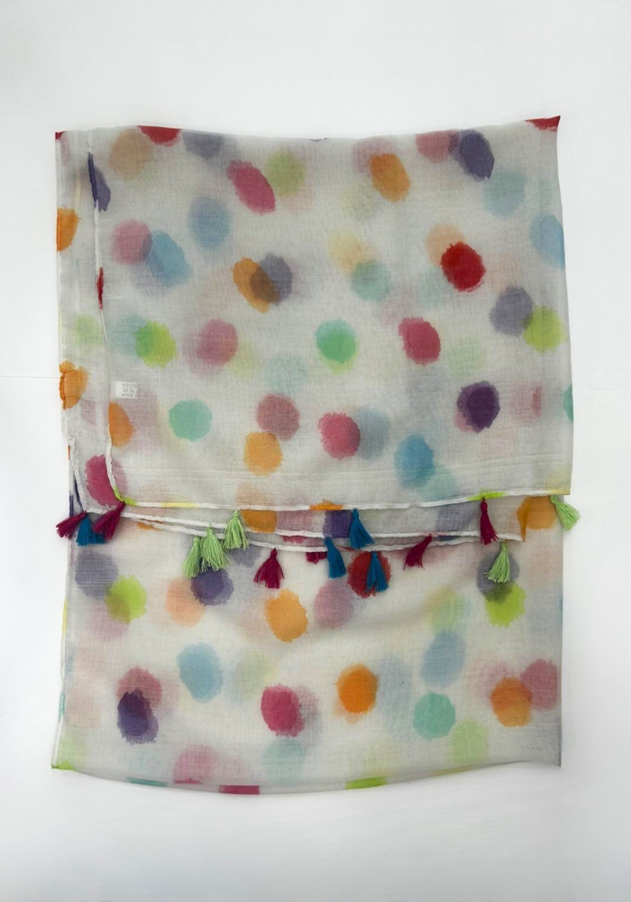 Γυναικείο Φουλάρι Polka Dot Print με Φουντάκια 180x82 εκ. – Πολύχρωμη Εσάρπα