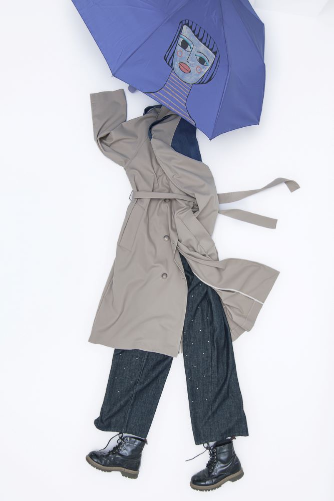 Oversized Γυναικεία Καμπαρντίνα με Denim Λεπτομέρειες – Trench Coat με Ζώνη